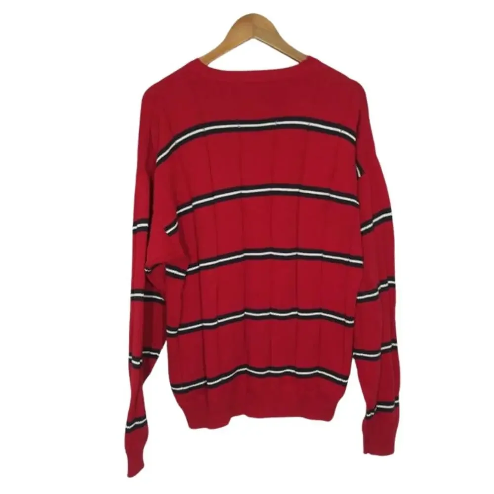Vintage Nautica Red, Blue, & White Striped Crew Neck Grandpa Sweater Sz Medium
